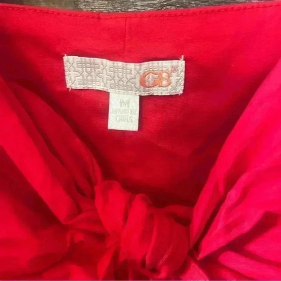 GB Cotton Stretch Red Spaghetti Strap Peep Stomach Button Down Tank Sun Dress M - Picture 8 of 8